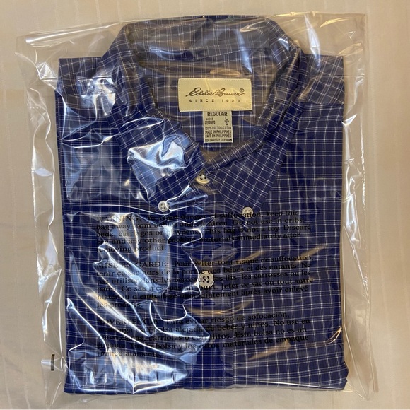 Eddie Bauer blue long sleeve checkered plaid collared dress shirt sz L - Picture 14 of 14